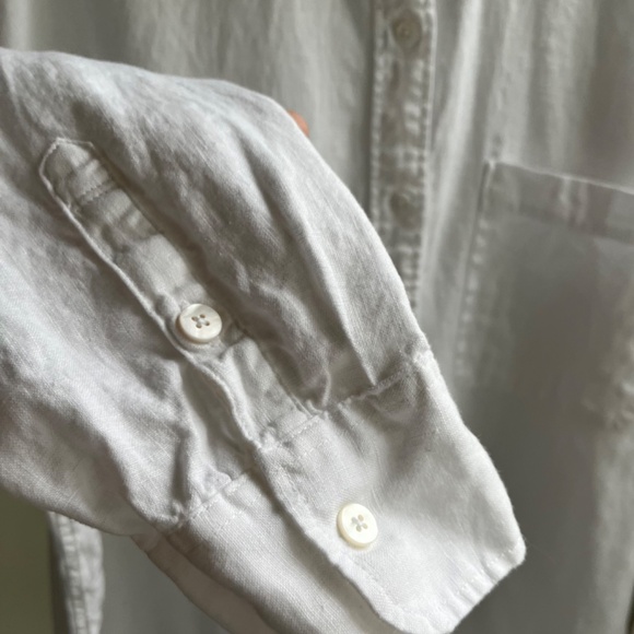 Faherty Laguna Premium Linen Relaxed White Shirt Chest Pocket Blouse, Size L - Picture 3 of 9